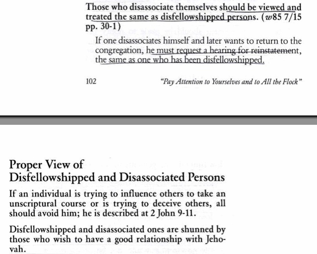 Elders manual Disfellowshipped vs Disassociated