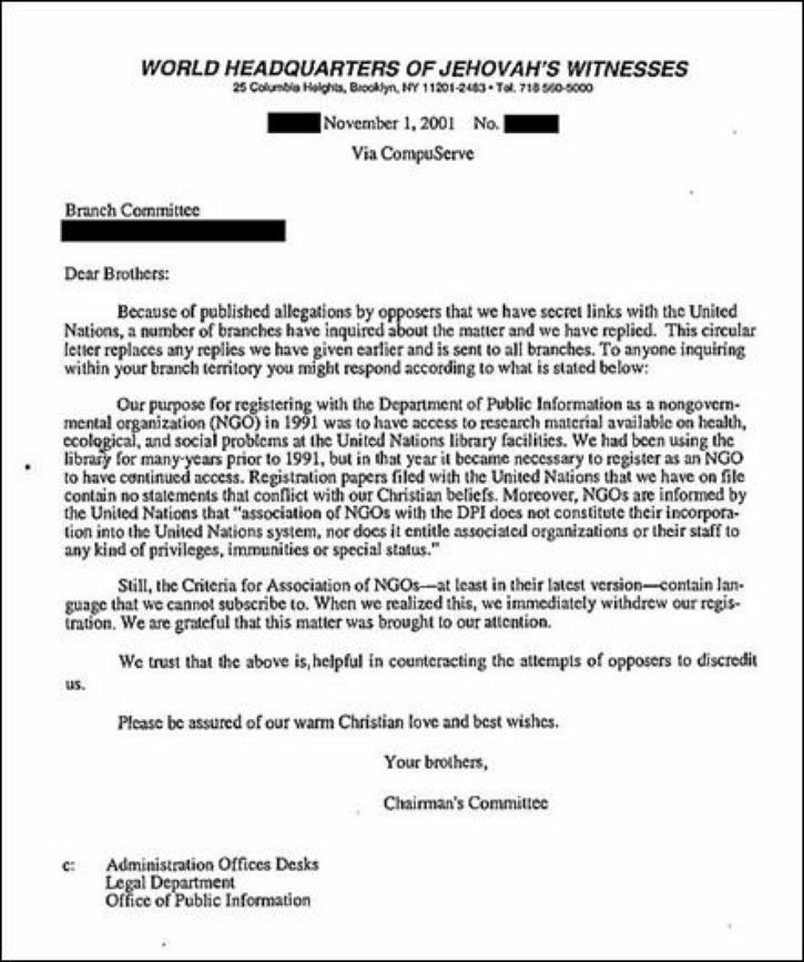 Lettre Filiales biblio ONU ONG