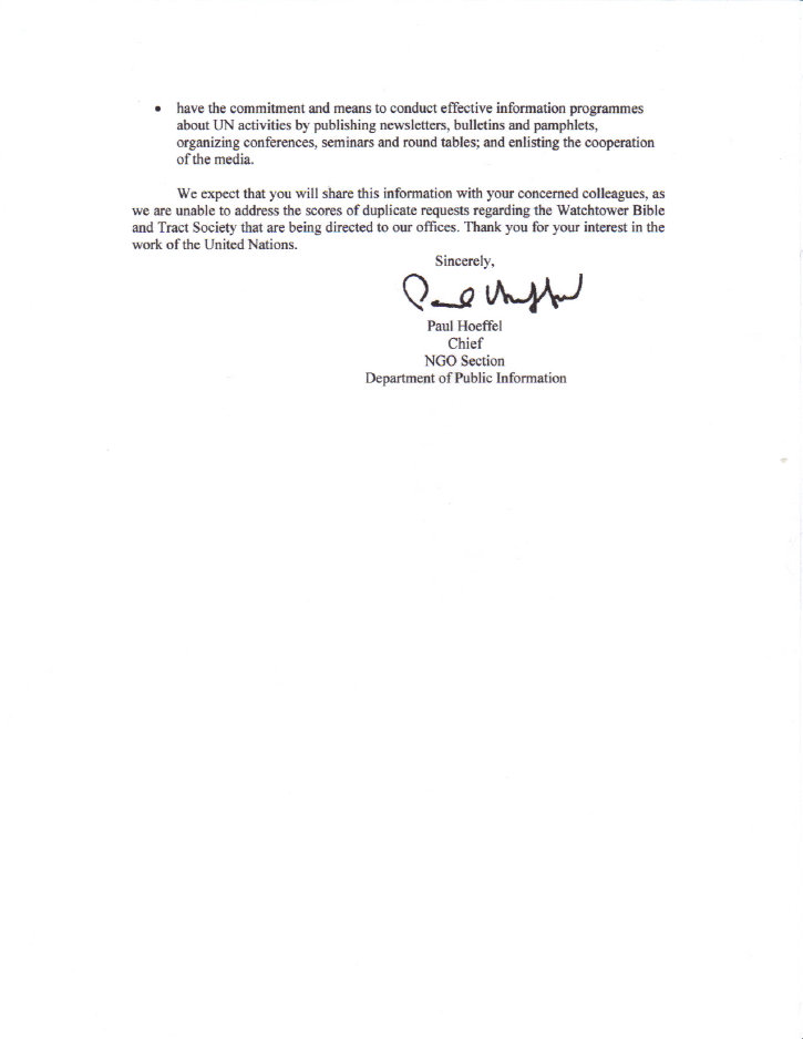 Lettre Watchtower ONU partie 2