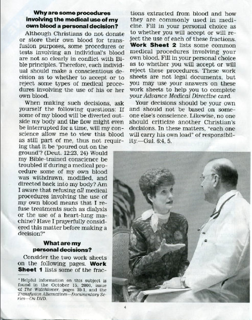 T�moins de J�hovah, fractions du sang, proc�dures m�dicales 2