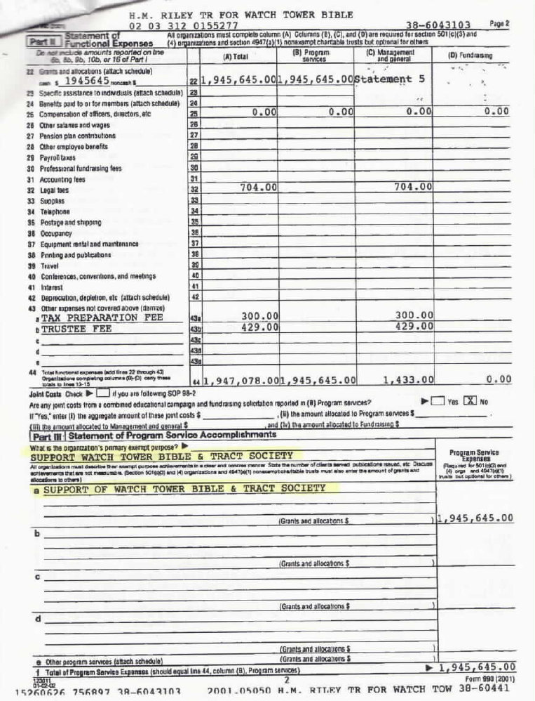 Henrietta M Riley Trust, Watch Tower Bible 2